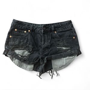 Distressed Black Denim Shorts